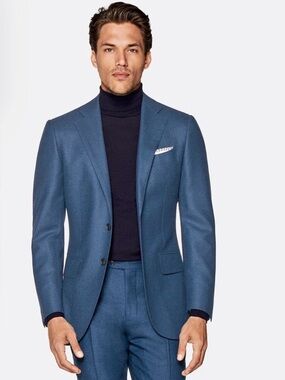 SuitSupply - Lazio Fit Mid Blue/Black Wool Suit - 36S/30